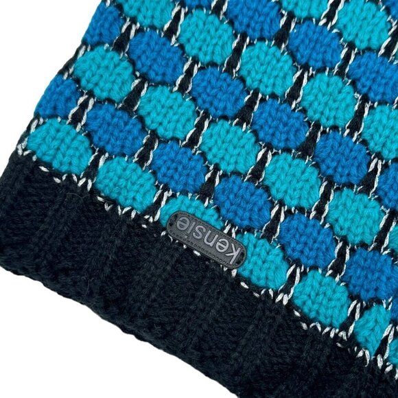 NWT KENSIE Knit Beanie & Infinity Scarf Set 2PCs Blue Turquoise Geometric - Picture 13 of 16